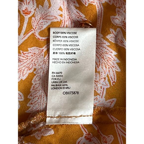 Anthropologie Orange Pink Floral Tiered Ruffle Tunic Dress Small Boho Viscose - Picture 9 of 10